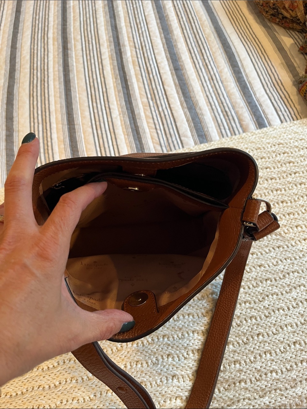 kate spade Brown Pebbled Leather Bucket Crossbody - Picture 6 of 9